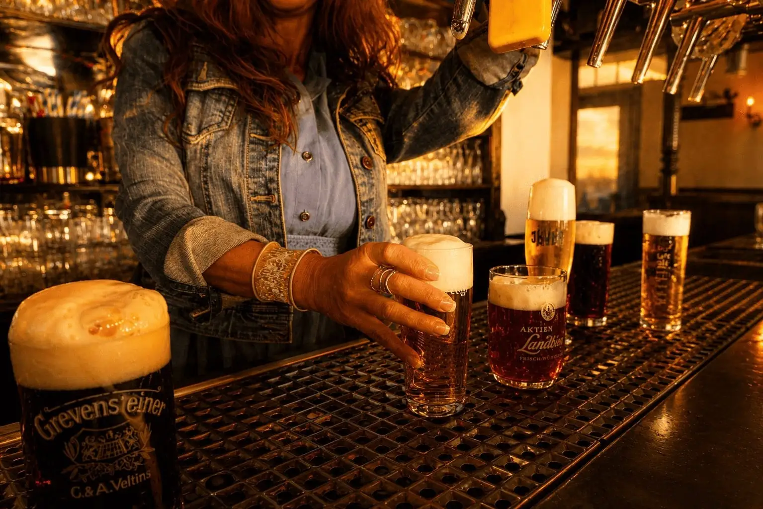 Frisch gezapftes Bier – verschiedene Sorten vom Fass